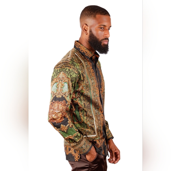 NWT Barabas Virago Stone Rhinestone Long Sleeve Shirt Size M - Picture 3 of 11